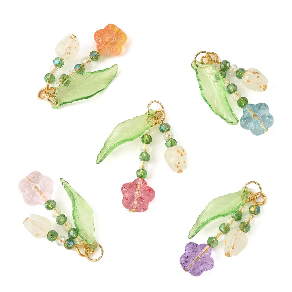 20pcs Handmade Lampwork and Acrylic Flower Pendants
